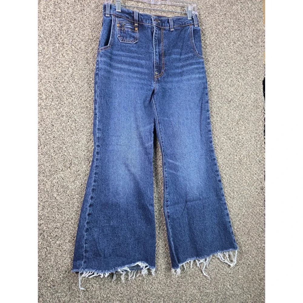 Levi's Ribcage Bell Jeans Womens 27 Blue Big E High Rise Flare Raw Hem 00088
